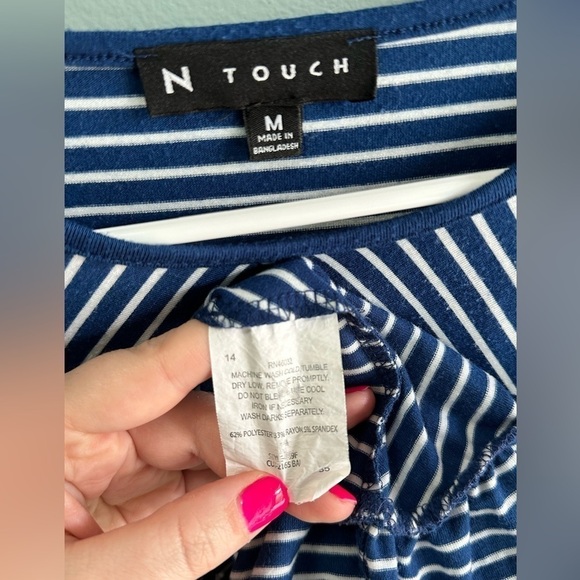Blue & White Stripe Long Sleeve Knit Top with ruffles size medium N Touch - Picture 2 of 6
